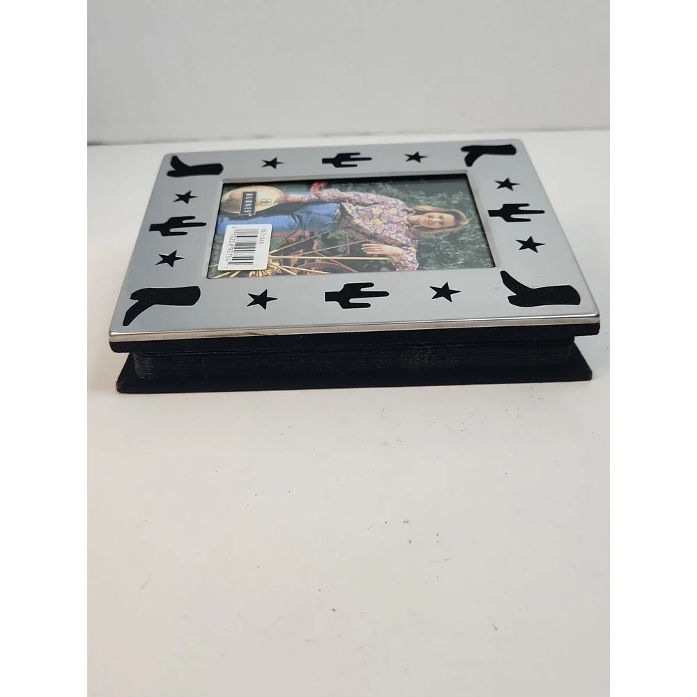 Vintage Burnes of Boston Western Theme Photo‎ Album  Silver Metal & Black Velvet